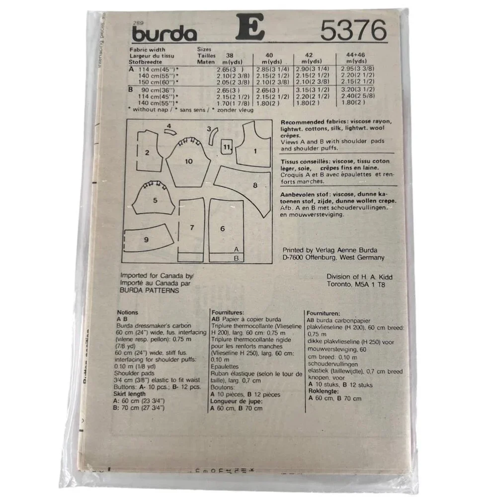 Burda 5376 Sewing Pattern Misses Dresses With Peplum‎ Shoulder Pads Size 12 - 20